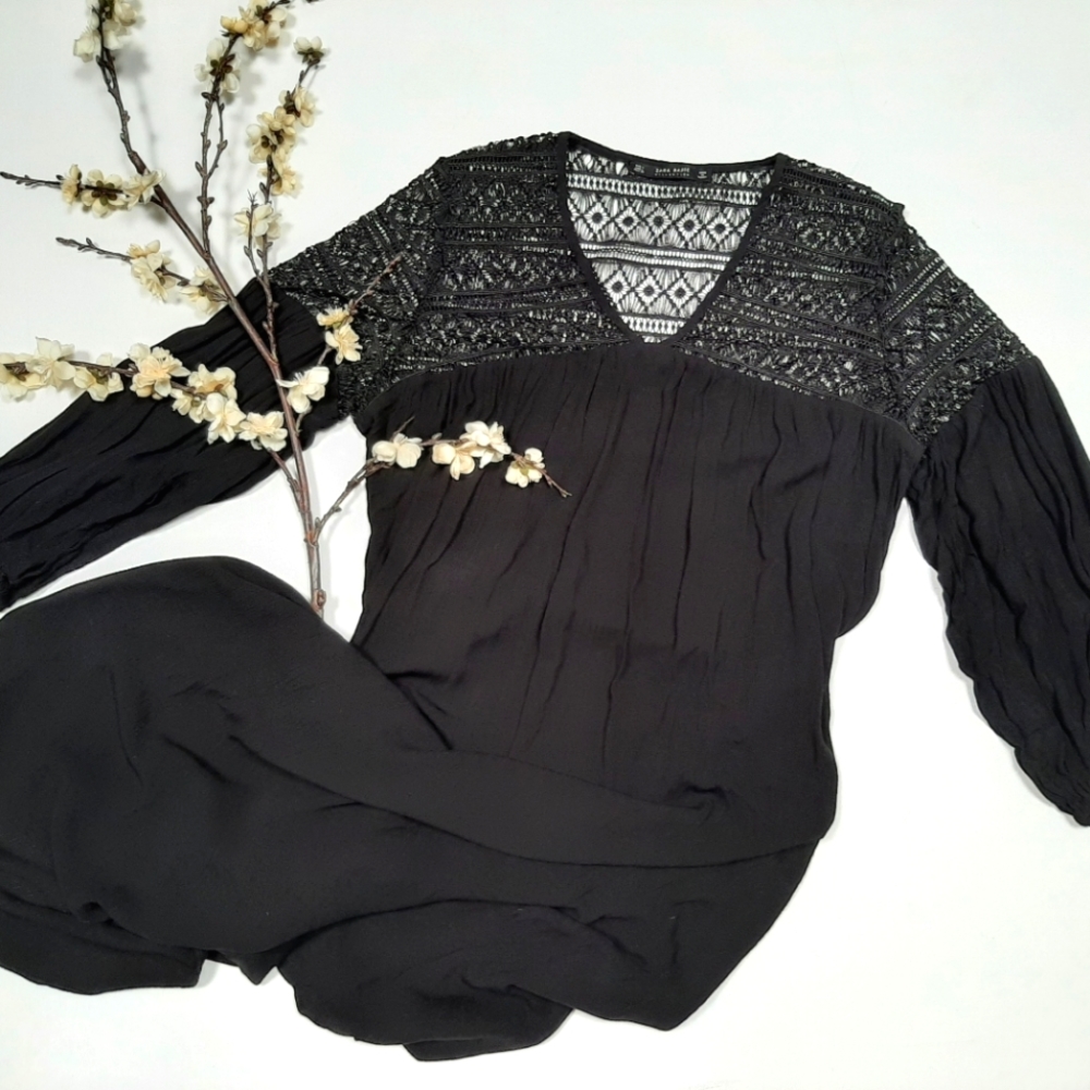 Zara Basic Collection Black Sheer Embroidered Sli… - image 3